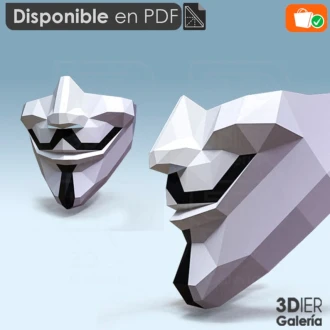 Anonymous Mask PDF Papercraft Templates, Paper Art and Craft for Home Decor, DIY, 3DIER, PDF Patterns, Papercraft Templates, Low Poly