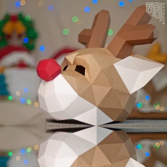 Rudolph mask, Papercraft, DIY, Low poly, Mask, PDF Papercraft ,Pattern mask , Deer , Rudolph