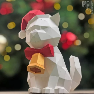 Xmas Santa Cat paper model ,Papercraft , DIY , Low poly , PDF Papercraft ,Cat Model , Cat low poly , Xmas cat