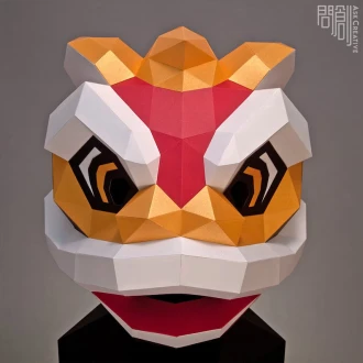 Dance Lion mask, Papercraft, DIY, Low poly, Mask, PDF Papercraft, Dance Lion ,Pattern mask , Dance Lion