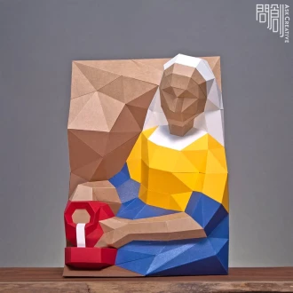 The Milkmaid , DIY , Low poly , PDF Papercraft ,The Milkmaid Model , polygonal , Johannes Vermeer