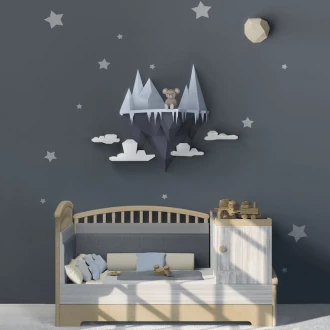 Arctic Bear on Floating Island 3D Wall Decor Low poly Papercraft, DIY, PDF