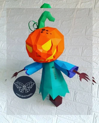 Pumpkin Scarecrow Low Poly, Papercraft, PDF template, Paper model, Sculpture, 3D puzzle, Polygonal model, Lowpoly