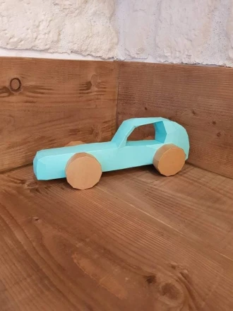 Fast Car 3D Papercraft. Bolide Wooden Toy series, Lowpoly Paper, get PDF digital files template and instructions, DIY sculpture.