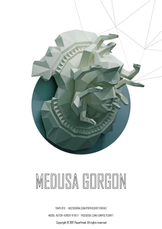 Papercraft 3D MEDUSA GORGONA on the shield pepakura pdf template Low polygonal Paper Sculpture Diy gift Decor home office animal trophy art