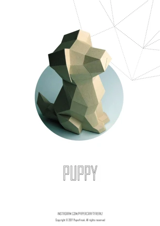 Papercraft 3d SITTING PUPPY DOG 3D Low Poly Paper Sculpture DiY gift Decor for home office pepakura pattern template handmade animals dog