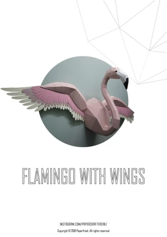 Papercraft 3D FLAMINGO with WINGS bird pepakura PDF template Low Poly Paper Sculpture Diy wedding Decor for home office pattern polygonal