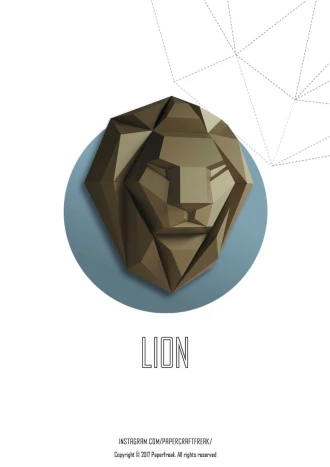 Papercraft 3D LION pepakura Low Poly Paper Sculpture DiY gift Decor for home and office pattern template animal trophy polygonal