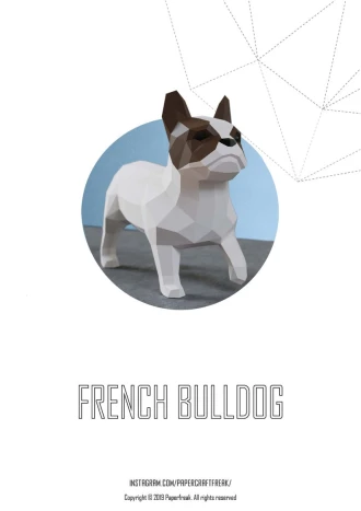 Papercraft 3d FRENCH BULLDOG PUPPY Low Poly Paper Sculpture DiY gift Decor for home office pepakura pattern template handmade animals dog