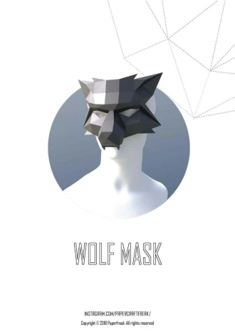 Papercraft 3D WHITE WOLF half MASK halloween pepakura kinky party Low Poly Paper face cover Diy gift carnival pattern template polygona