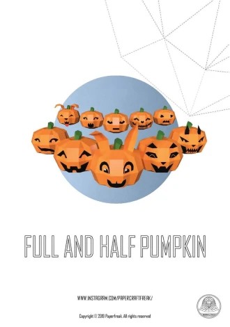 Papercraft 3D PUMPKIN half Decor for halloween party pepakura Low Poly Paper Sculpture DIY gift home and office template decoration