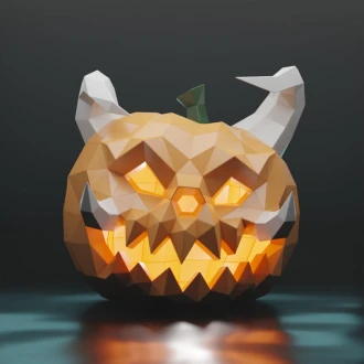 Pumpkin with Horns Tusks Paper Sculpture,Printable PDF template,Handmade Halloween Fantasy Lamp Papercraft,3D puzzle,Low Poly Home Decor