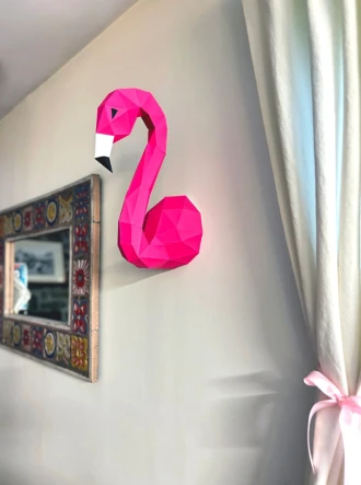 Flamingo Wall 3D Papercraft. With this purchase you get PDF digital downloadable files for this DIY paper sculpture.