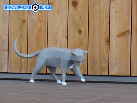 Curious Cat papercraft model, Download and make your own home decor paper sculpture, Digital Printable papercraft pattern, DIY PDF template