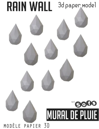 Raindrop 3d papercraft model. You get PDF digital templates and instructions for these DIY modern paper sculpture.