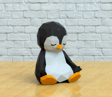 Meditation Penguin Papercraft, Lowpoly, Lowpoly Papercraft