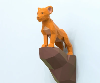 Simba Lion cub on rock Papercraft, Lowpoly, Lowpoly Papercraft