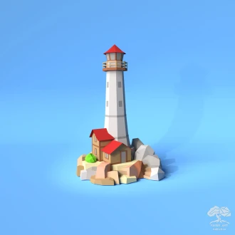 Lighthouse on rocks 3D Papercraft PDF Pattern Template/ DIY Low poly paper Light house as decor sculpture/ Pepakura Cardstock model building