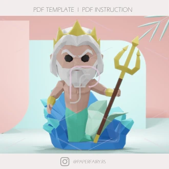 Sea-King Chibi Papercraft Template | Low Poly 3D Gift Box PDF | DIY Instant Download!
