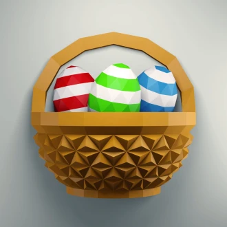 Papercraft easter basket / Canasta de huevos de pascua, PDF template, Low Poly, origami, Pepakura, Paper Model, 3D