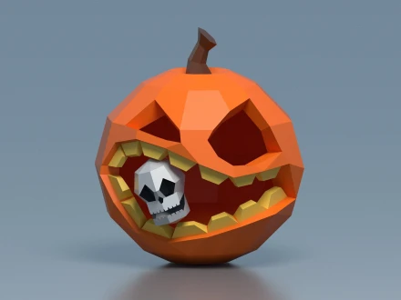 Papercraft halloween pumpkin with skull, low poly pumpkin and skull template, halloween decor, DIY template, PDF download, pepakura template