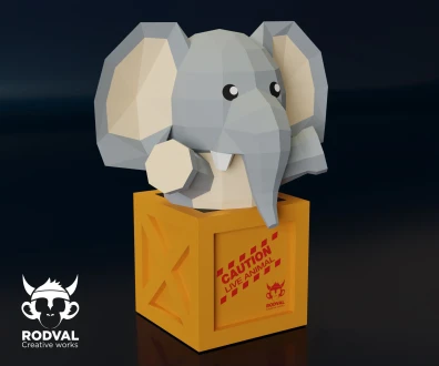 ELEPHANT BOX, animal, Papercraft, Template, DIY, Paper, Low Poly, Cute, Kawaii, 3D Model, Pdf Low Poply, Kids Toy