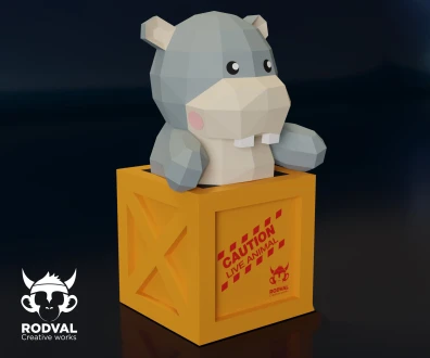 HIPPO BOX, animal, Papercraft, Template, DIY, Paper, Low Poly, Cute, Kawaii, 3D Model, Pdf Low Poply, Kids Toy