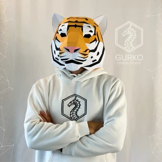 Tiger Mask Papercraft, Cat, Digital Template, PDF Download, Gurko, 3D Low Poly Animal Mask, DIY Origami, Pepakura, Paper Mask, DIY Costume