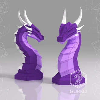 Papercraft Dragon Chess Piece Horse, Digital Template, PDF Download, Gurko, LowPoly, Pepakura, DIY Origami Sculpture, Paper Party Decoration