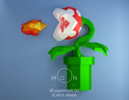 Piranha Plant, Planta Piraña, DIY, Papercraft, PDF, Low Poly, 3D model, Craft, Paper, Mario, Retro Game, Nes, Snes, GBA, Gb, Room Decor