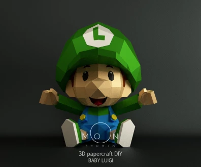 Baby Luigi, DIY, Papercraft, PDF, Low Poly, 3D model, Craft, Paper, Mario, Retro Game, Nes, Snes, GBA, Gb