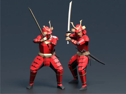 Papercraft 3d samurai warrior figurine digital PDF template, low poly papercraft samurai, DIY home decoration, papercraft sculpture, DIY kit