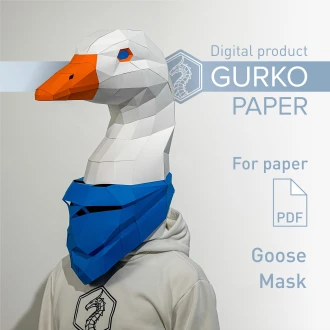 Goose Mask Papercraft, Bird, Digital Template, PDF Download, Gurko, 3D Low Poly Animal Mask, DIY Origami, Pepakura, New Year Christmas