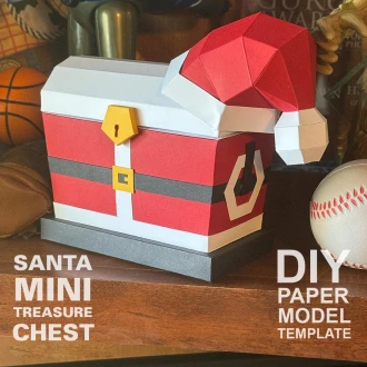 Santa Claus Mini Treasure Chest - DIY Polygonal Paper Art Model Template, Paper Craft