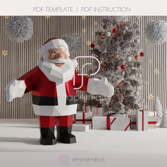 Low Poly Santa Claus 3, Papercraft Santa Claus, PDF Template, Paper Sculpture, Pepakura,