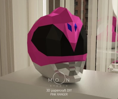Pink Ranger, DIY, Papercraft, PDF, Low Poly, Cricut, Maker, Cameo, Paper, Series, TV, Retro, Helmet, Moon Studio
