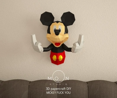 Mickey Fuck You, DIY, Papercraft, Low Poly, 3D model, Craft, Paper, Walt Disney, Moon Studio, wall decor
