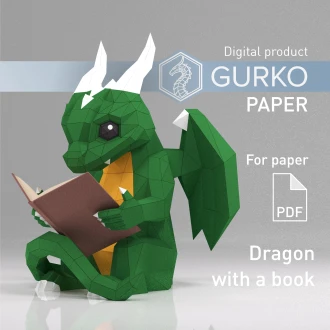 Papercraft Dragon With A Book, Pdf, Gurko, Pepakura, Template, 3D Origami, Paper Sculpture, Low Poly, DIY Craft