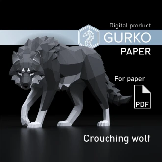 Crouching Wolf Papercraft, Pdf, Gurko, Pepakura, Template, 3D Origami, Paper Sculpture, Low Poly DIY Craft