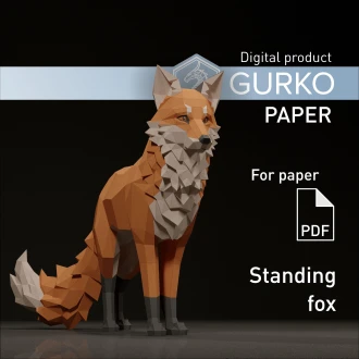 Standing Fox Papercraft, Pdf, Gurko, Pepakura, Template, 3D Origami, Paper Sculpture, Low Poly DIY Craft