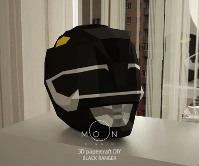 Black Ranger, DIY, Papercraft, PDF, Low Poly, Cricut, Maker, Cameo, Paper, Series, TV, Retro, Helmet, Moon Studio
