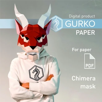 Chimera Mask Papercraft, Cat Mask, Pdf, Gurko, Pepakura, Template, 3D Origami, Paper Sculpture, Low Poly, DIY Craft