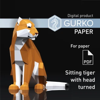 Papercraft Sitting Tiger With Head Turned, Pdf, Gurko, Pepakura, Template, 3D Origami, Paper Sculpture, Low Poly, DIY Craft
