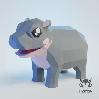 BABY HIPPO, Papercraft, Template, DIY, Paper, Low Poly, Cute, Kawaii, 3D Model, Pdf Low Poly, Kids Toy