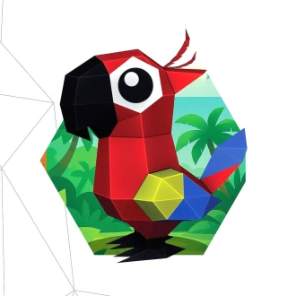 Macaw Papercraft 3D – Low Poly Pdf SVG DXF Template | Pepakura Bird Paper Model | DIY Colorful Sculpture | Parrot Decor