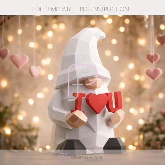 Valentine's Gnome Treat Candy Box Papercraft Template | Low Poly 3D Gift Box PDF | DIY Instant Download!