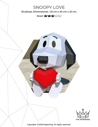 Snoopy Papercraft 3D – Valentine Low Poly PDF Template | DIY Love Decor | Heart Paper Sculpture | Pepakura Model