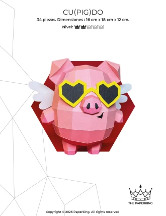 Cupid Pig Papercraft 3D – Cute Valentine PDF Template | Low Poly Pig Cupid | DIY Love Decor | Pepakura Model