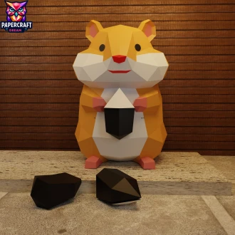 Hamster Papercraft – 3D Low Poly Sunflower Seed, DIY Paper Model, PDF Template, Decor, Kids Craft, Paper Sculpture