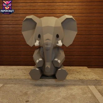 Elephant Baby Papercraft – 3D Low Poly Baby Animal, DIY Paper Model, PDF Template, Decor, Kids Craft, Paper Sculpture